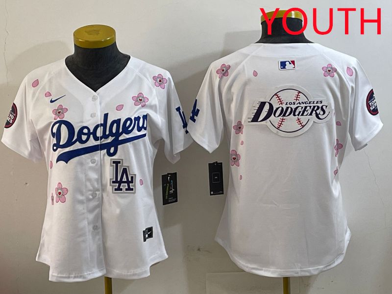 Youth Los Angeles Dodgers Blank White Sakura Edition 2025 Nike MLB Jersey style 30
